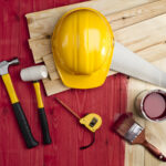 construction and painting supplies laid out