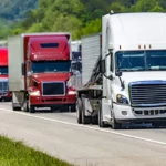 multiple semi trucks driving down highway